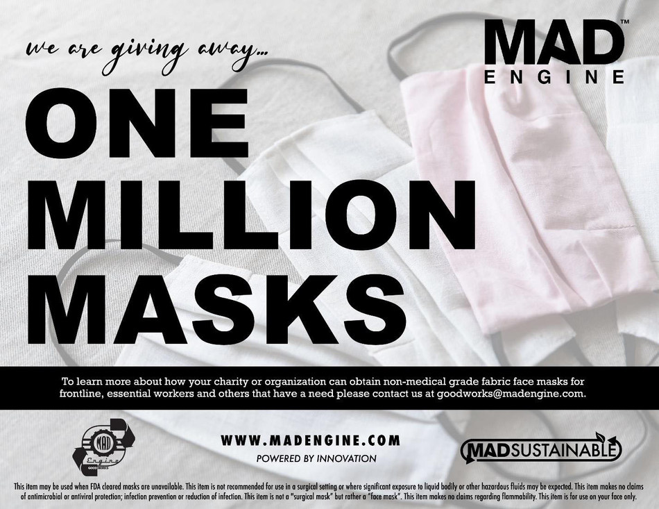 Mad Engine to Donate Fabric Masks to Charities and Organizations For Frontline Workers image
